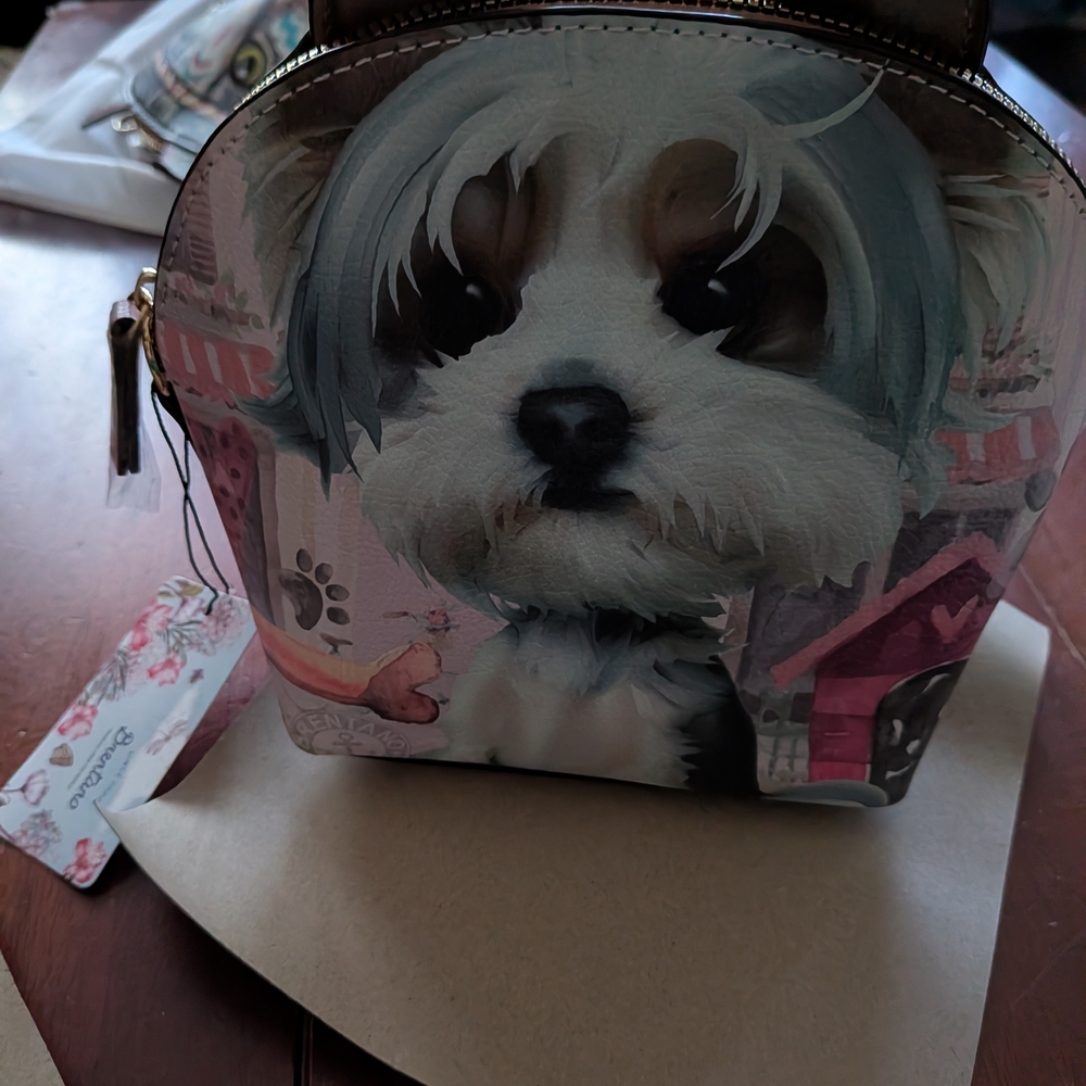 Cute Dog Print Crossbody Bag in Pink and White